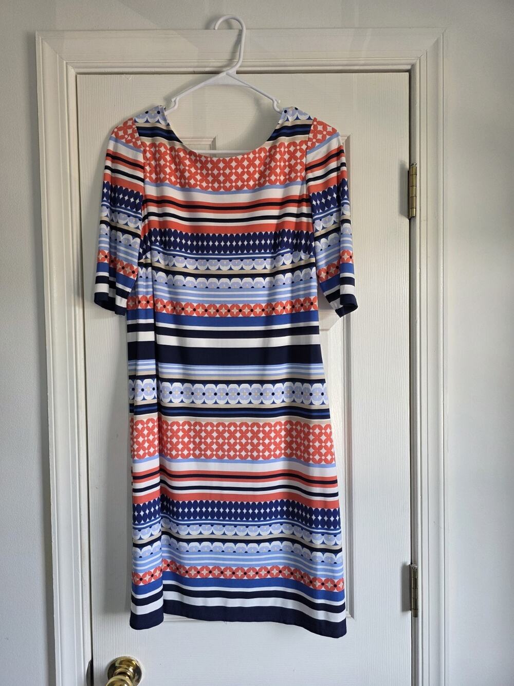 Eliza J Womens Designer Dress Stripe Sheath Blue Orange Elegant Sleeve Career 8